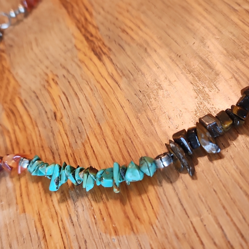 Native American Turquoise Tiger Eye Amber Necklace 17.5" - Picture 10 of 15